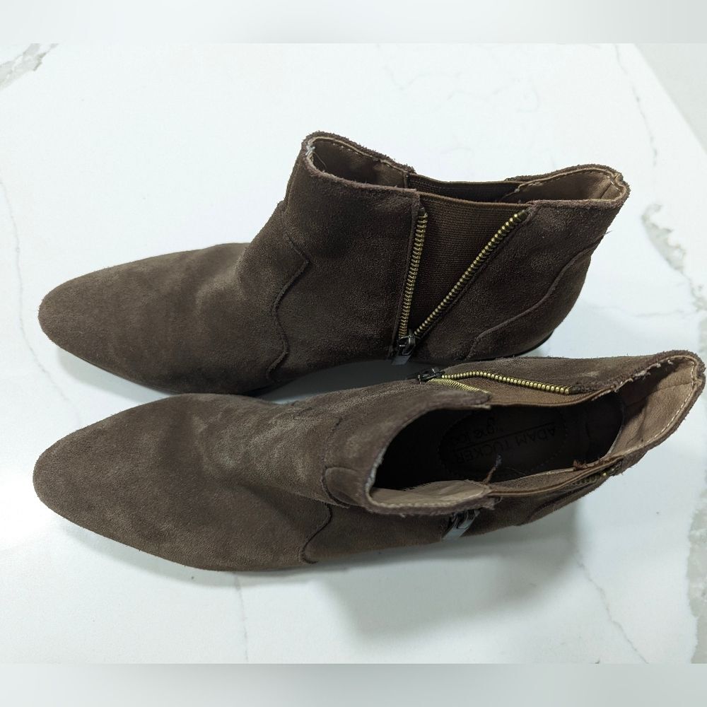 Adam Tucker Trixie brown Suede leather faux zipper cowboy ankle Bootie Size 9.5 - Picture 10 of 14